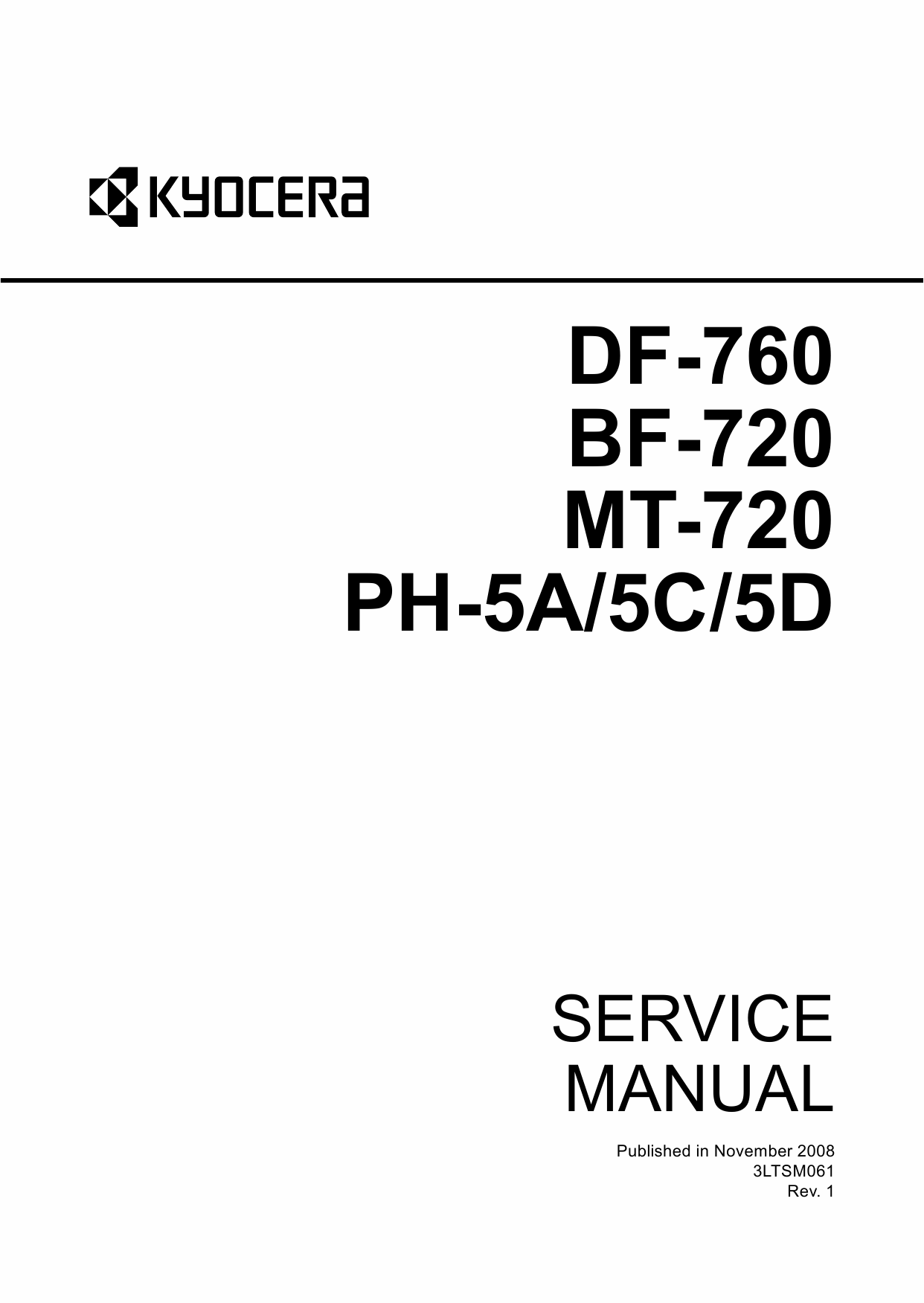 KYOCERA Options Document-Feeder DF-760 BF-720 MT-720 PH-5A 5C 5D Parts and Service Manual-1